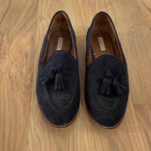Massimo Ditti navy blue suede loafers